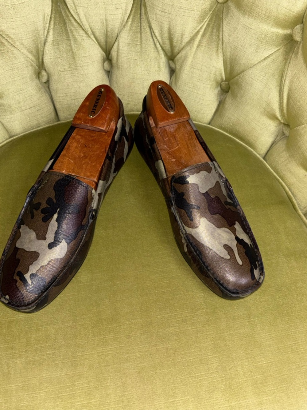 Prada Camo Print Leather Slip On Loafers Size 7